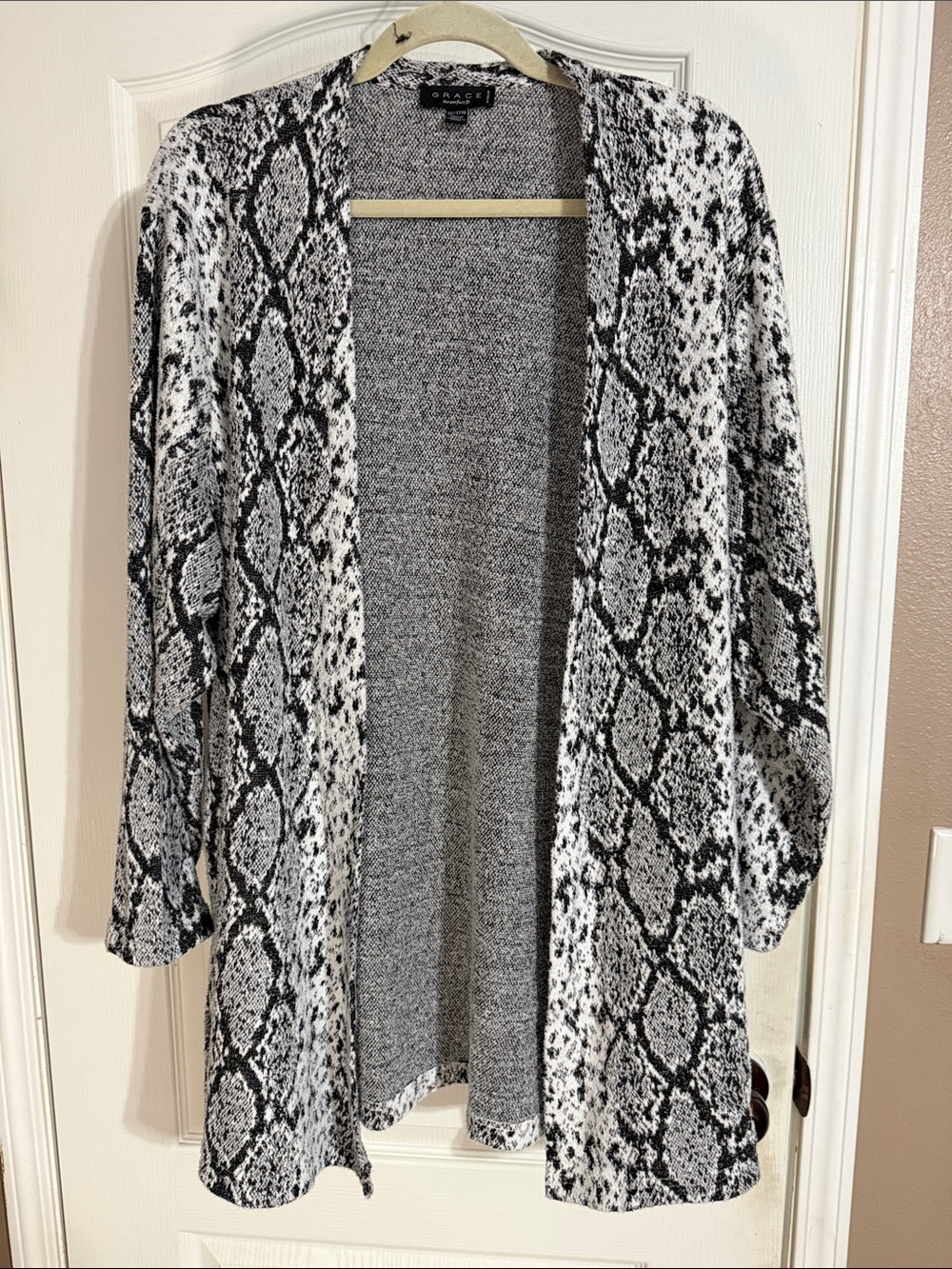 Grace Elements Black & White Snake-Print Open Cardigan